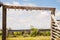 Old Western Corral Gate Detail Rustic Scene Blue Sky Background