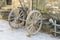 Old wheel, wood and stone houses in the province of Zamora in Sp