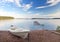 old white boat on the coast of Saimaa lake, Finla