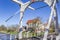 Old white bridge over a canal in Harlingen