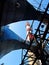 Old white and red industrial chimney