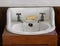 Old white sink and taps.
