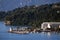 Old windmill Corfu town cityscape