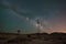 Old windmill at night in Joshua Tree