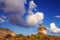 Old windmill ruins on a hill in Santorini island