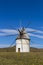 old windmill traditional in Spain, Pozo de los Frailes, province of Almeria, windmill under blue sky