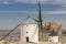 Old windmills and castle of la Muela in the spanish municipality of Consuegra