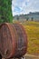 Old wine barrel in Tuscany autumn landscape