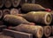 Old Wine Bottles Laying in Racks in Cellar