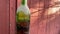 Old wine bottles on wooden bg