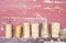 Old wine corks, grungy background,