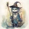 Old wise mystical wizard cat, ai generative illustration