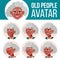 Old Woman Avatar Set Vector. Black. Afro American. Face Emotions. Senior Person Portrait. Elderly People. Aged. Friendly