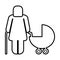 Old woman with baby cart figure silhouette