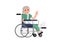 Old woman with broken leg sitting in the wheelchair. grandmother in a wheelchair with broken bone. flat design illustration