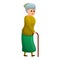 Old woman with crutch icon, cartoon style