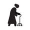 Old woman going with quad cane silhouette icon