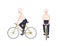 Old woman, grandmother or granny riding bike. Female cartoon character on bicycle. Pedaling elderly cyclist isolated on