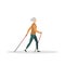 Old woman hiking with nordic walking poles.