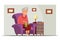 Old woman knitting flat vector illustration