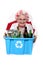 Old woman recycling