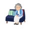 Old woman sitting on the sofa.