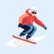 old woman snowboarding vector flat isolated illustration