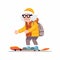 old woman snowboarding vector flat isolated illustration