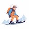 old woman snowboarding vector flat isolated illustration