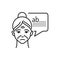 Old woman with speech bubble difficulty with words line black icon. Brain disease dementia. Sign for web page, mobile app, button