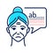 Old woman with speech bubble difficulty with words line color icon. Brain disease dementia. Sign for web page, mobile app, button