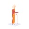 Old woman walking stick elderly grandmother walk isolated cartoon character full length flat