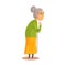 Old woman with walking stick standing and applauding colorful cartoon detailed vector Illustration