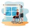 old woman in the wheelchair and her husband with casual clothes
