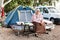 Old women relaxing in traditional camping
