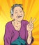 Old women show happy gestures.Pop art retro vector illustration vintage kitsch drawing,Comic Book Work Style