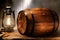 Old Wood Antique Whisky Barrel in Smoky Warehouse