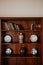 Old wood bookshelf with Chinaware plates, Vase and jar