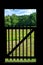 Old Wood Gate with Rural Landscape in a Barn