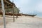 Old wood houses and boats in the Heritage folk village in the beach of Abu Dhabi, United Arab Emirates