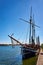 Old wood sailboat in the harbor PeenemÃ¼nde in the Baltic Sea on the island Usedom