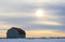 Old wooden barn in a snowy field