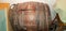 Old wooden barrel with metal rings