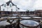 Old wooden barrels and casks with single malt Scotch at whisky distillery in Scotland