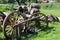 Old wooden barrels or kegs on a carriage