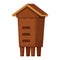 Old wooden beehive in brown colour in cartoon style isolated on white background. Retro, rural beekeeping house. Wood