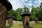 Old wooden beehives in yard