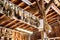 Old wooden Block and tackle pulleys in a boat builders shop