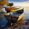 Old wooden boats moored to shore