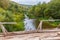 Old wooden bridge in the southern Urals